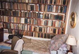 Deathbed of Owen Barfield, 1997. The photo on the middle shelf is of Walter de la Mere. Books sold by W. Hooper.